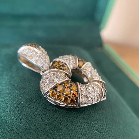 Vintage MEDA Brand 925 Sterling Silver Pave Chocolate and White CZ Pendant - Picture 3 of 5